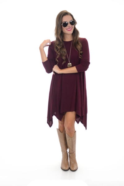 Hannah Hanky Hem Dress, Wine