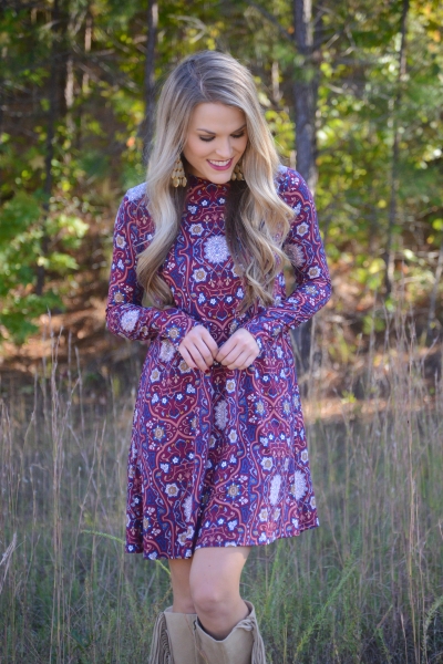 Mystic Mosaic Dress - Dresses w/ Sleeves - Dresses - The Blue Door Boutique