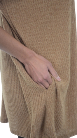 Ribbed Cowlneck Sweater, Camel