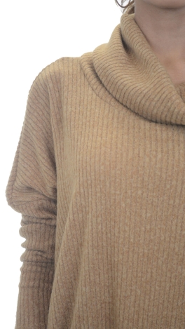 Ribbed Cowlneck Sweater, Camel