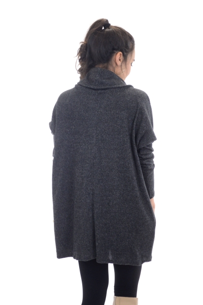 Ribbed Cowlneck Sweater, Charcoal