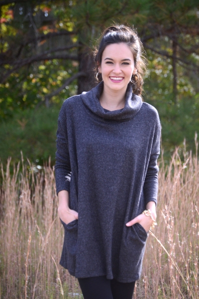 Ribbed Cowlneck Sweater, Charcoal