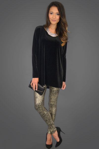 Gold Foil Leggings, Black