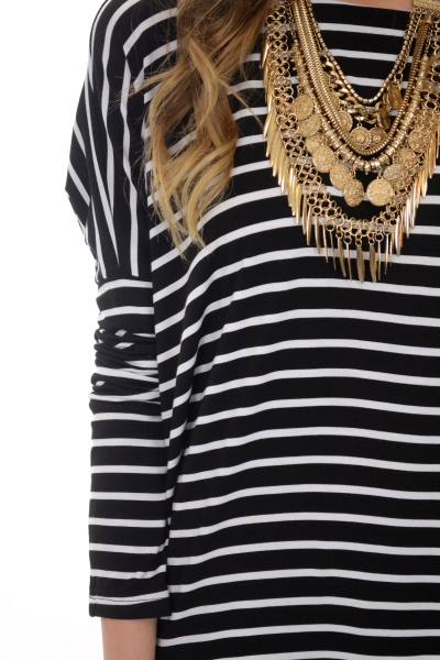 Outside the Box Tunic, Blk Stripe