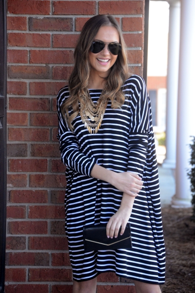 Outside the Box Tunic, Blk Stripe