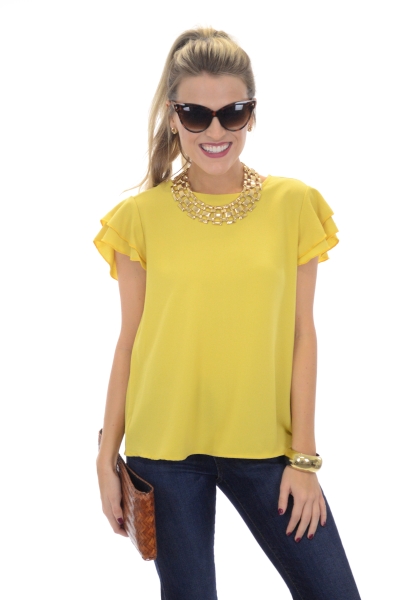 Gracie Ruffle Sleeve Top, Yellow