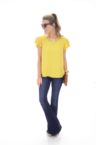 Gracie Ruffle Sleeve Top, Yellow