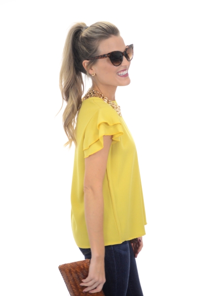 Gracie Ruffle Sleeve Top, Yellow