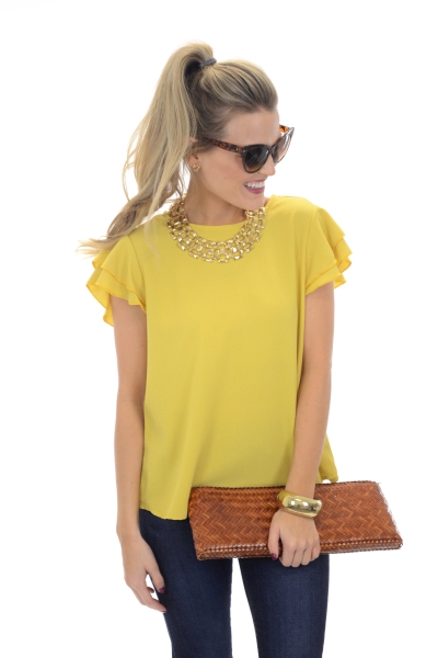 Gracie Ruffle Sleeve Top, Yellow