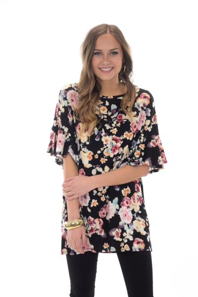 Garden Party Tunic, Black - 3/4 & Long Sleeve - Tops - The Blue Door ...