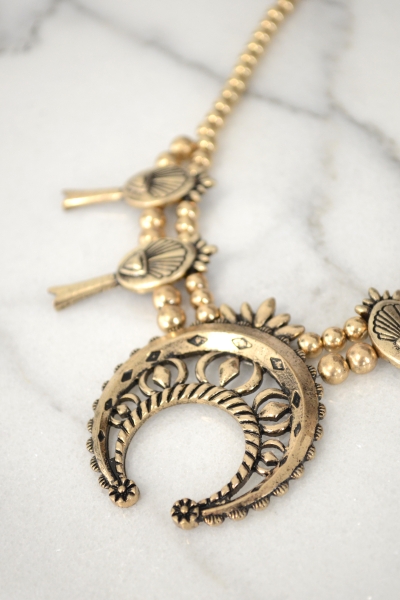 Aged Crescent Necklace, Gold