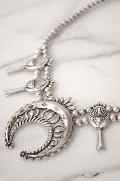 Aged Crescent Necklace, Silver
