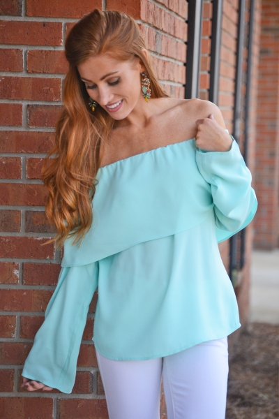 Mint Off Shoulder Blouse