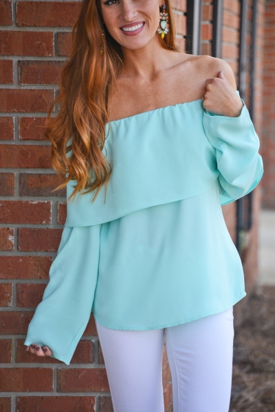 Mint Off Shoulder Blouse