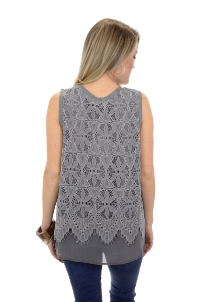 Layered Lace Tank, Gray