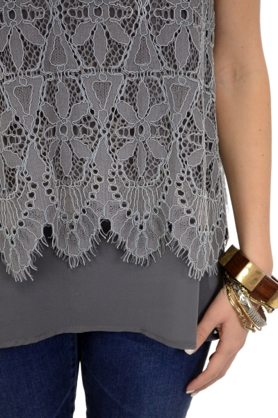 Layered Lace Tank, Gray