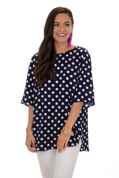 Seeing Spots Blouse, Navy - The Blue Door Boutique