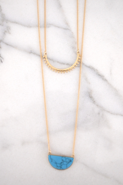 Layered Crescent Necklace, Turq