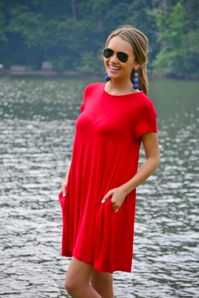 Knit Frock with Pockets, Red