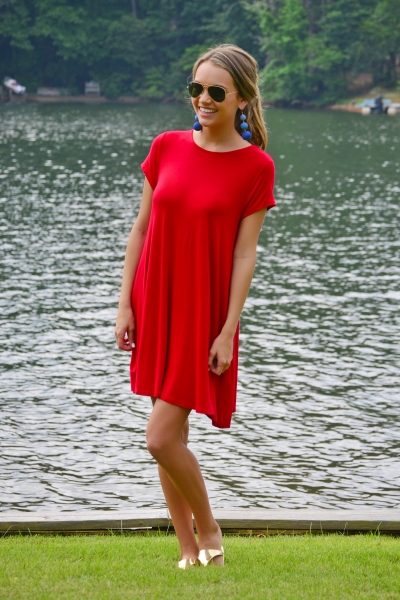 Knit Frock with Pockets, Red