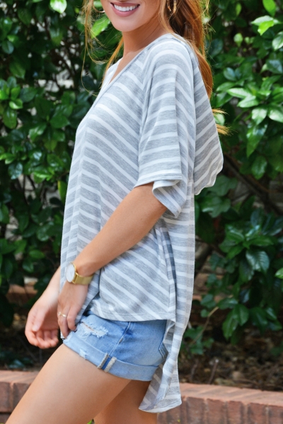 Oversized Stripe Hoodie, Grey