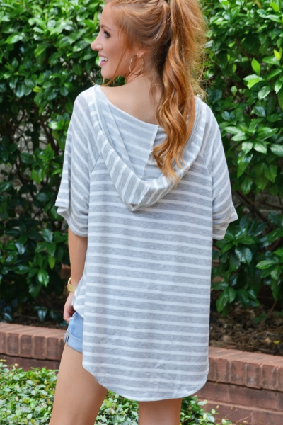 Oversized Stripe Hoodie, Grey