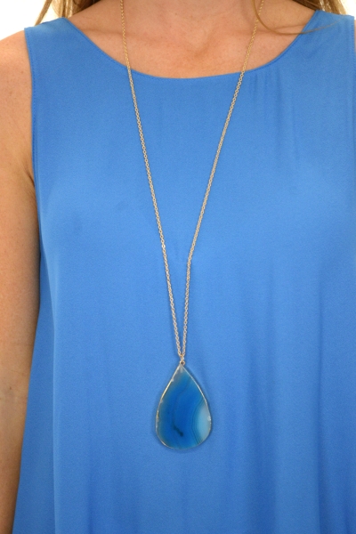 Simple Agate Necklace, Turq