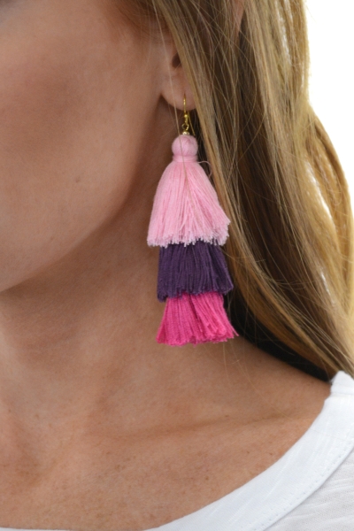 Triple Tassel Earring, Pink