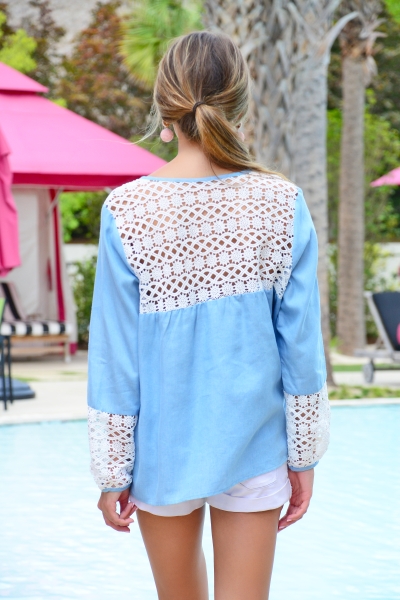 Crochet Chambray Top