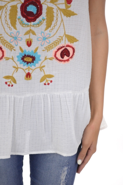 Cancun Embroidered Tank, Off White