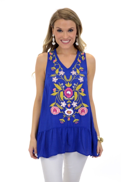 Cancun Embroidered Tank, Royal