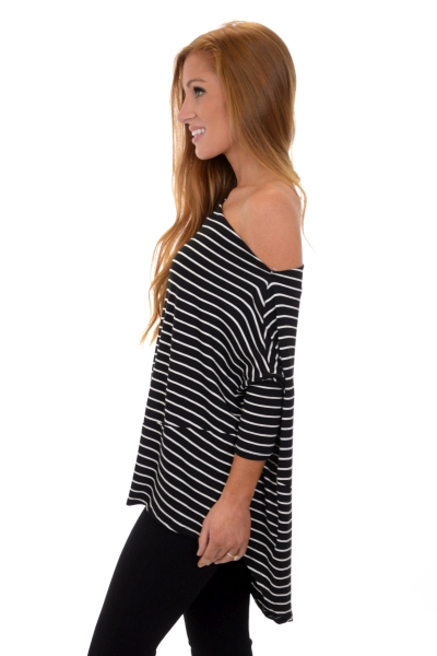Angular Striped Top - 3/4 & Long Sleeve - Tops - The Blue Door Boutique
