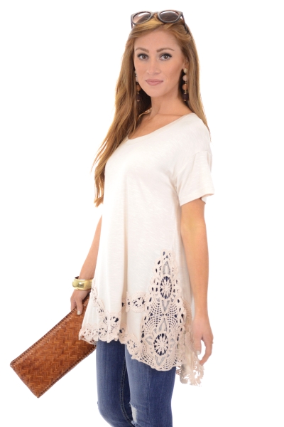 Crochet Hem Tee, Ivory