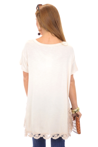 Crochet Hem Tee, Ivory