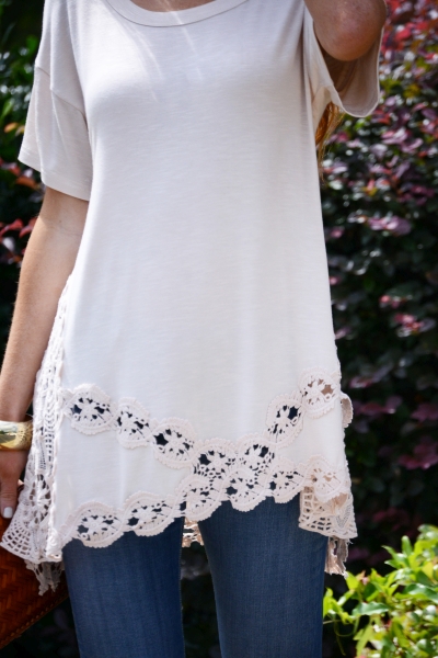 Crochet Hem Tee, Ivory