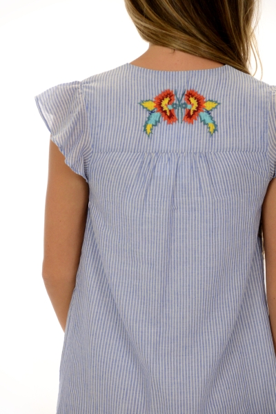Flutter Embroidered Dress, Blue