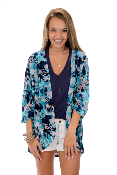 Velvet Burnout Kimono, Teal