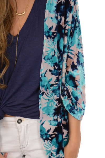 Velvet Burnout Kimono, Teal