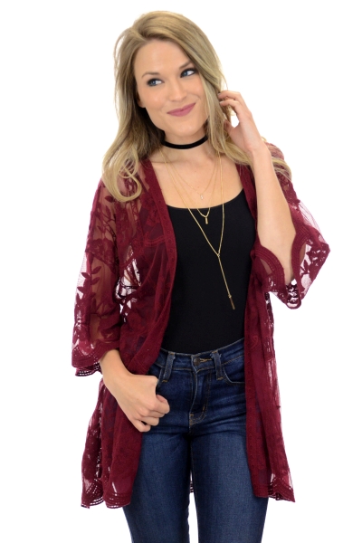 Burgundy Lace Kimono