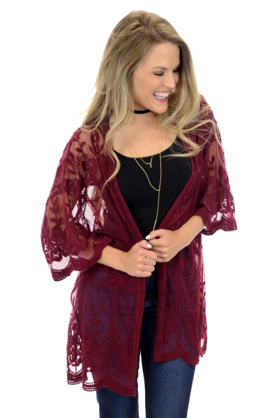 Burgundy Lace Kimono