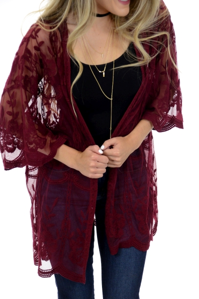 Burgundy Lace Kimono