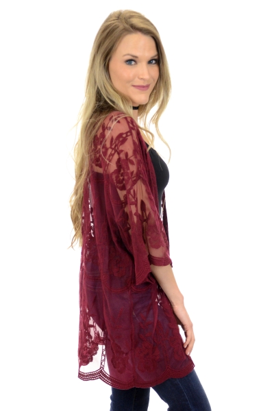 Burgundy Lace Kimono