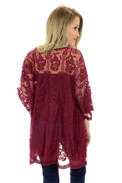 Burgundy Lace Kimono