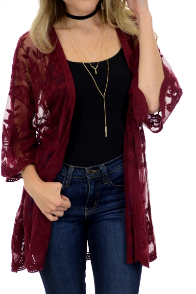 Burgundy Lace Kimono