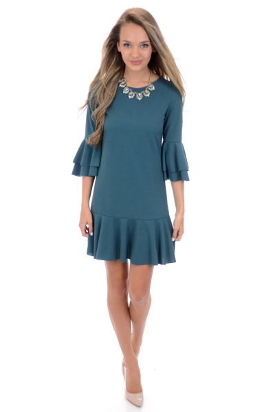 Tulip Sleeve Dress, Teal