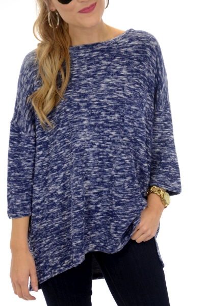 Marled Knit Top, Navy