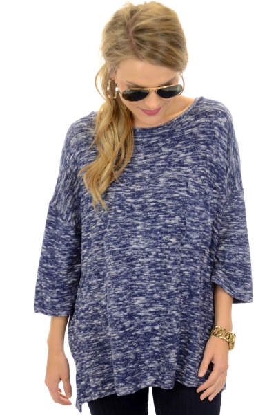 Marled Knit Top, Navy