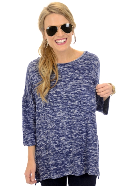 Marled Knit Top, Navy
