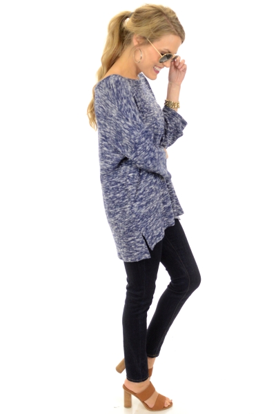 Marled Knit Top, Navy