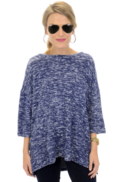 Marled Knit Top, Navy